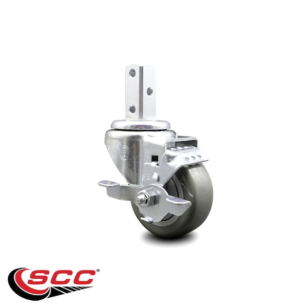 3 Inch Gray Polyurethane Wheel Swivel 3/4 Inch Square Stem Caster with Brake